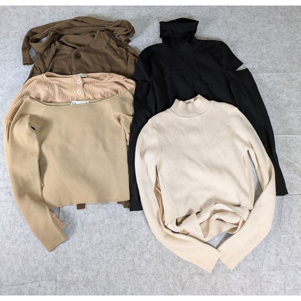 Zara / Dippin Daisys Womens S/M Neutrals Long Sleeve Thermal Top Shirt Lot Of 5